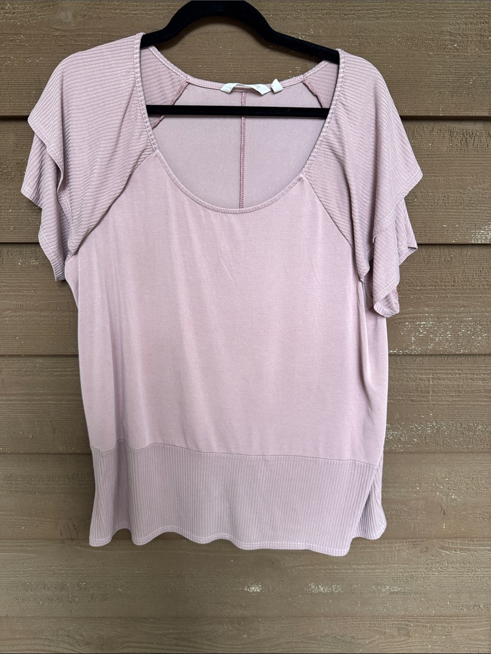 Soft Surroundings Flutter Sleeve Scoop Neck Top in Dusty Blush size Large